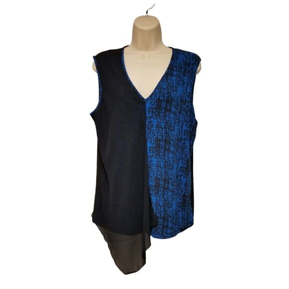 Women's ANNE KLEIN V-Neck Black and Blue Sleeveless Blouse Size 12 NWT - Picture 1 of 11